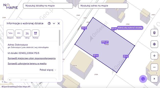 Działka budowlana 1000 m² | media | Dobroszyce