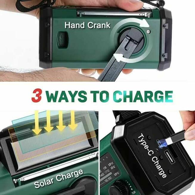 Domowe radio awaryjne z panelem solarnym i wskaźnikiem baterii