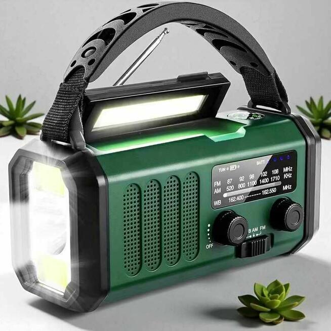 Domowe radio awaryjne z panelem solarnym i wskaźnikiem baterii