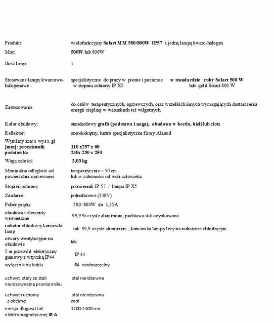 mini promiennik terapeutyczno-grzewczy SOLART MM500
