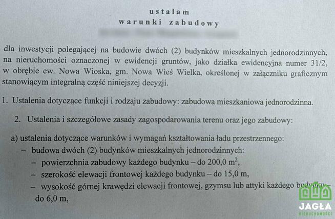 Działka budowlana Nowa Wioska gm. Nowa Wieś Wielka