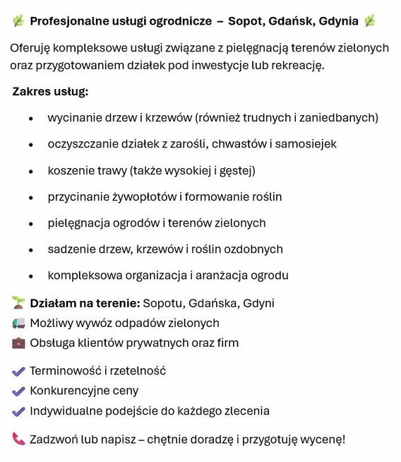 Wycinka drzew, usługi ogrodnicze, koszenie traw oczyszczanie