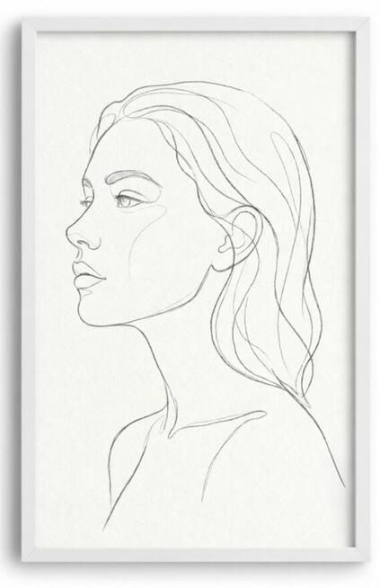 Rysunek ołówkiem – portret kobiety z profilu, line art, oryg