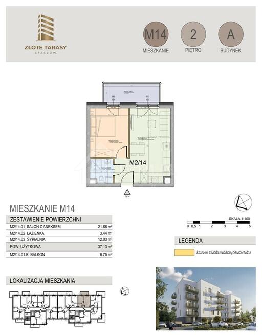 M14 | 37,13 m² | 2 pokoje | balkon | 2 piętro