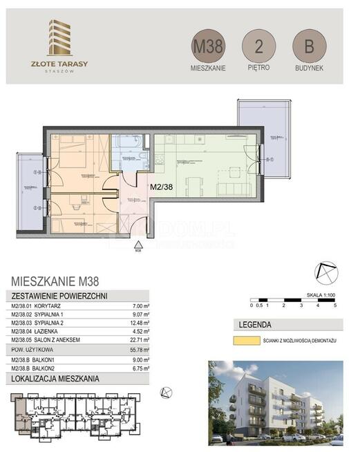 M38 | 55,78 m² | 3 pokoje | balkon | 2 piętro