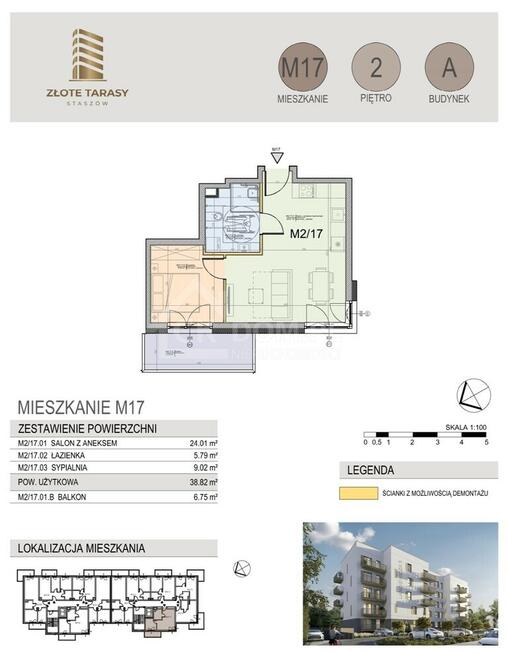 M17 | 38,82 m² | 2 pokoje | balkon | 2 piętro