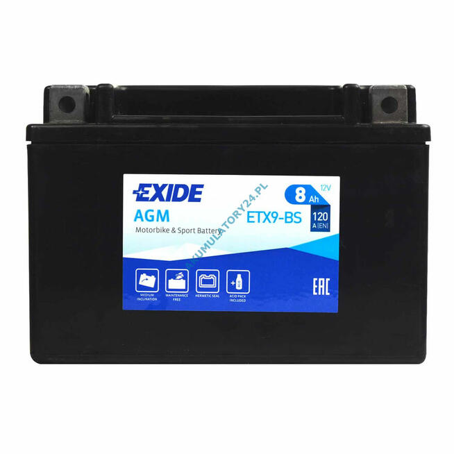 Akumulator 8Ah 120A motocyklowy EXIDE ETX9-BS YTX9-BS