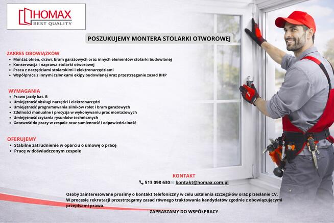 POSZUKUJEMY MONTERA STOLARKI OTWOROWEJ