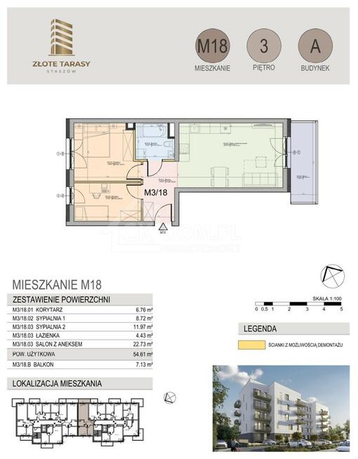M18 | 54,61 m² | 3 pokoje | balkon | 3 piętro