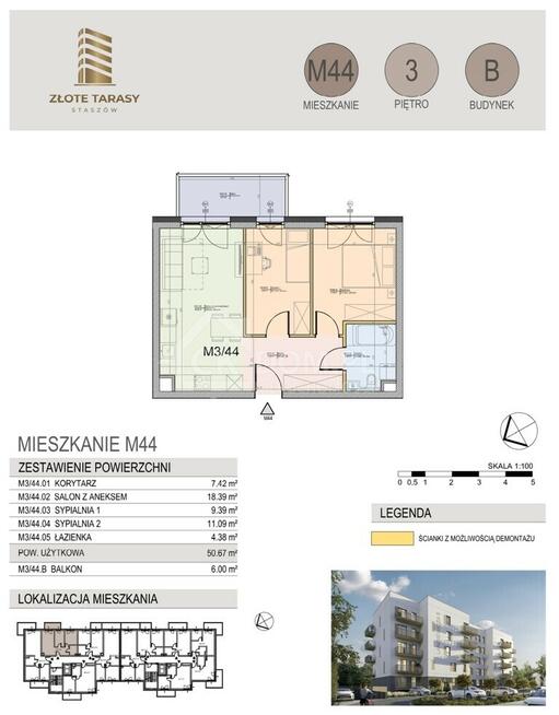 M44 | 50,67 m² | 3 pokoje | balkon | 3 piętro