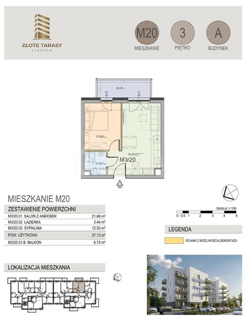 M20 | 37,13 m² | 2 pokoje | balkon | 3 piętro