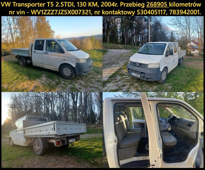 VW Transporter T5 2.5TDI, 130 KM, 2004r, doka, 4x4