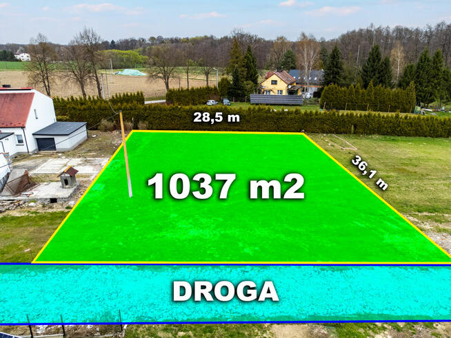 Działka 1037 m2 Jarząbkowice gm. Pawłowice - media, udział w