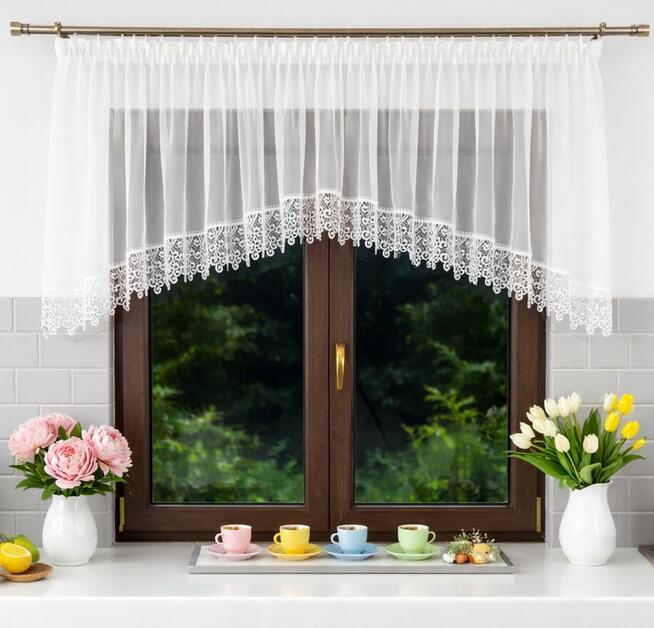 Lambrekin do salonu 250-280 cm, firana woda, firany szyte