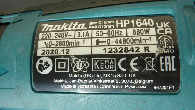Wiertarka udarowa Makita HP1640,680Wat,16mm.Nieużywana (nowa
