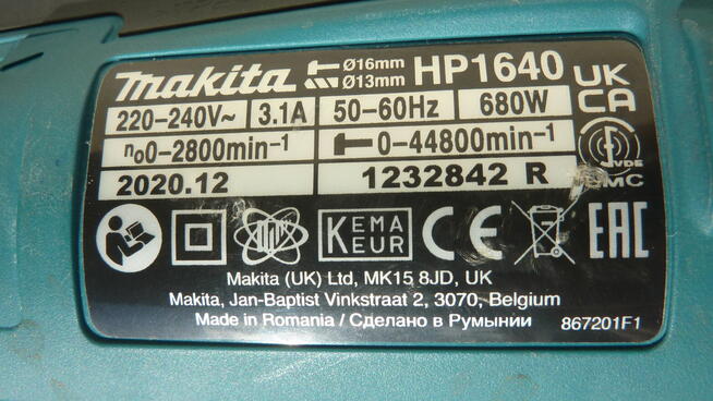 Wiertarka udarowa Makita HP1640,680Wat,16mm.Nieużywana (nowa