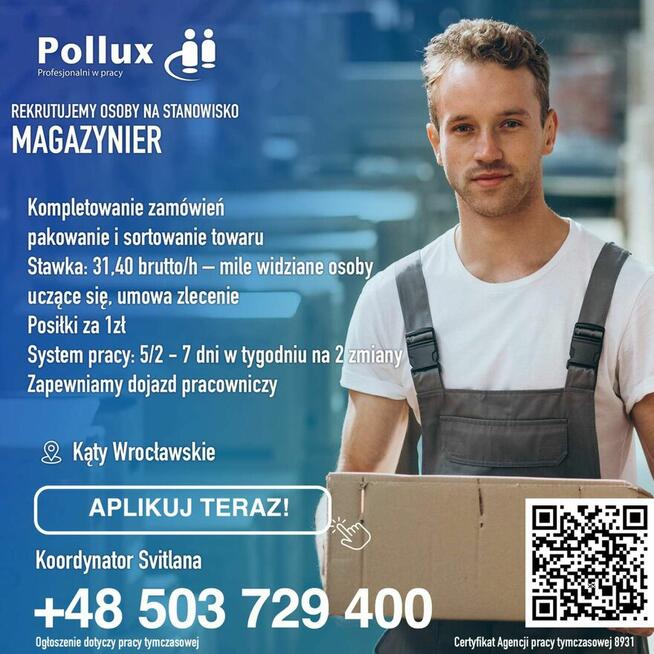 Magazyn, dojazd, umowa zlecenie 240 godzin, stawka i bonusy
