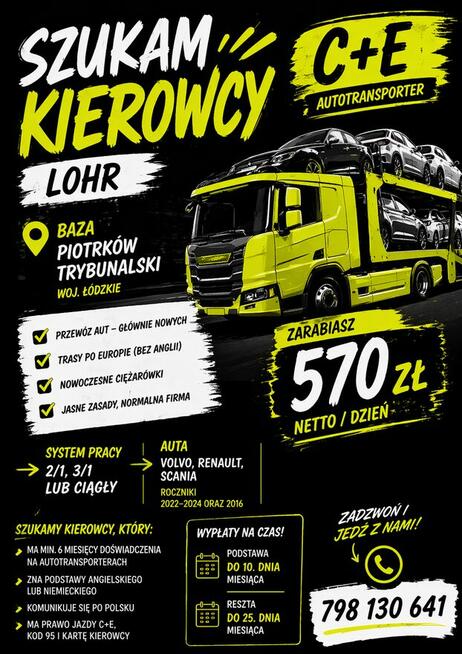 PRACA DLA KIEROWCÓW C+E AUTOTRANSPORTERY