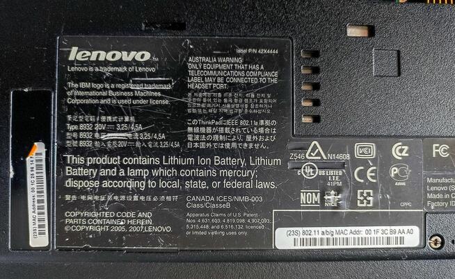 Laptop Lenovo R61i ThinkPad uszkodzony nie kompletny
