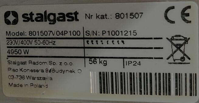 Polecam Okazja Zmywarka Stalgast 801507 Wyparzarka, pompa