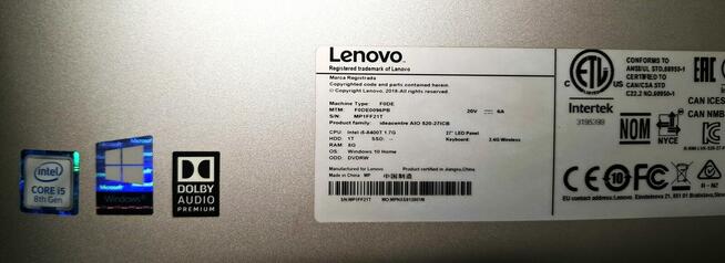 Polecam Komputer Al in One Duży 27 Cal Lenovo Ideacenter