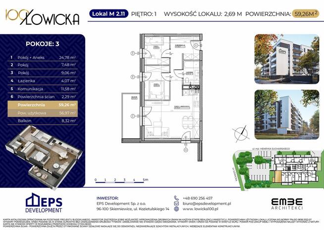 Mieszkanie na sprzedaż - 56 m² - 3 pokoje Skierniewice Widok