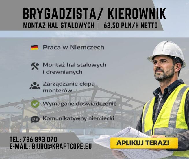 Brygadzista | 62,50 zł/h netto