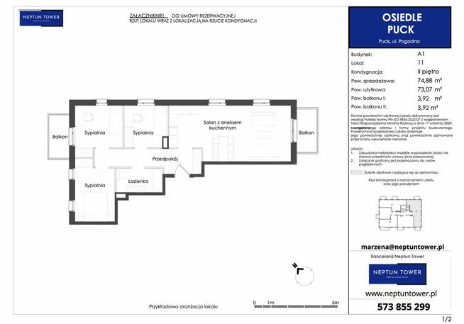 PUCK | Przestronny Apartament 4-pok (73,07 m²) | Dwa Balkony