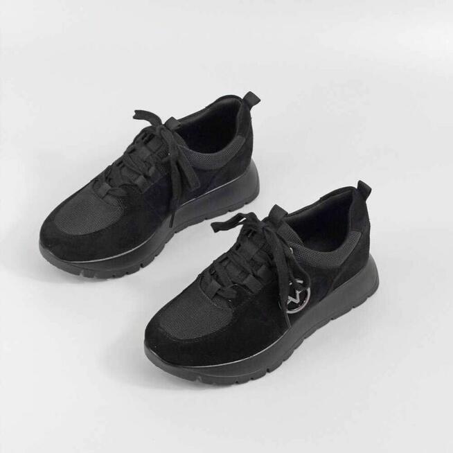 Czarne zamszowe sneakersy damskie na platformie Vinceza