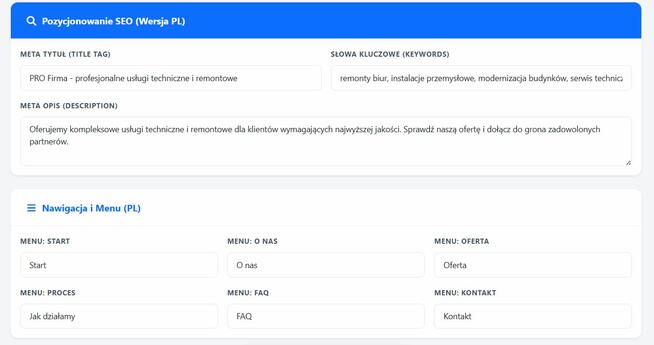 Szybki CMS | Landing Page | SEO | Zero baz danych !