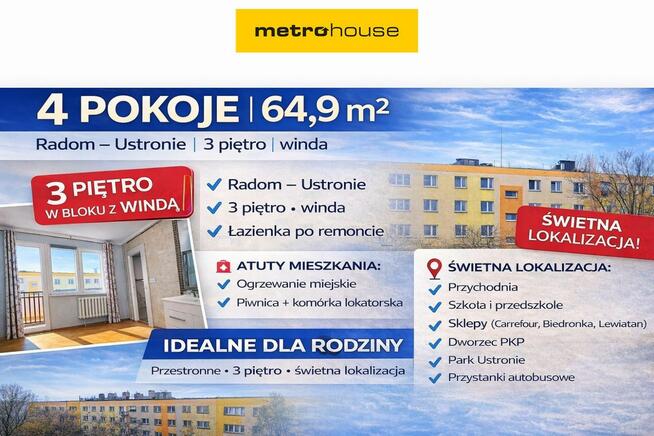 4 pokoje 64,9 m² Winda Świetna lokalizacja!