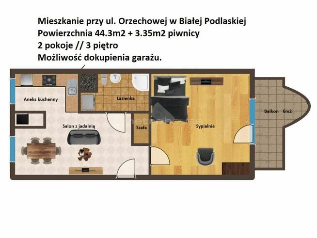 Przytulne mieszkanie 44.3m2 + garaż #Orzechowa