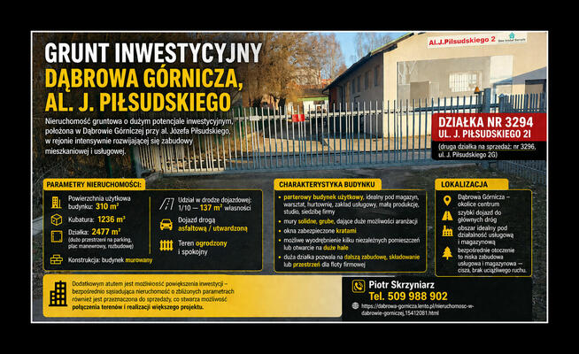 GRUNT INWESTYCYJNY – DĄBROWA GÓRNICZA ul. Piłsudskiego 2i