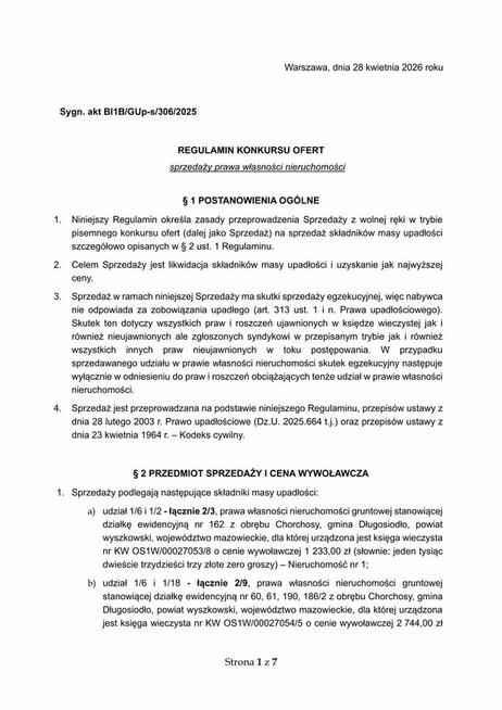 Syndyk sprzeda udziały w nieruchomościach w pow. wyszkowskim