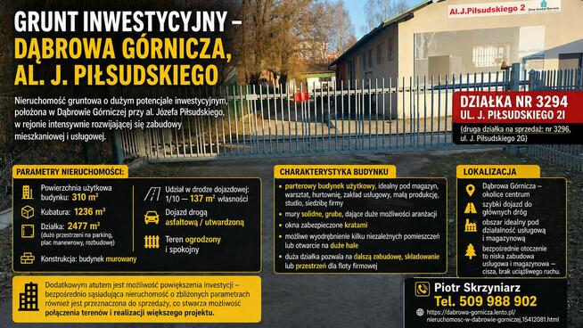 GRUNT INWESTYCYJNY – DĄBROWA GÓRNICZA ul. Piłsudskiego 2i