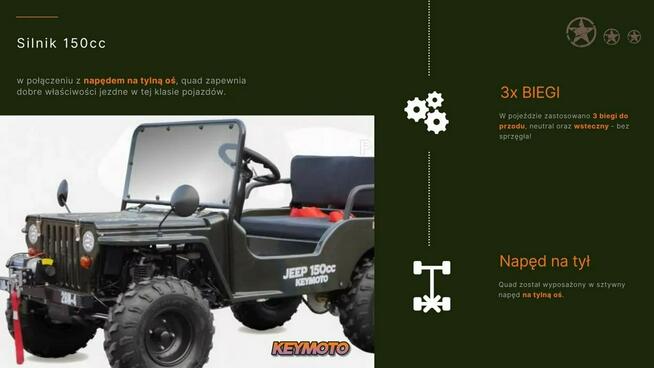Inna Inny BUGGY UTV JEEP 150cc KEYMOTO Półautomat Wyciągarka LED Hak Szyba