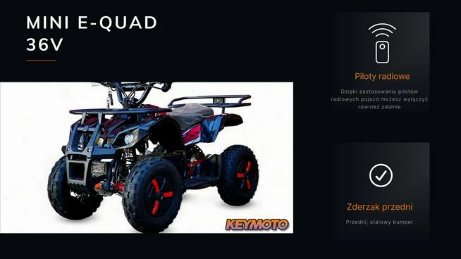 Inna Inny Mini Quad ATV ELEKTRYCZNY KEYMOTO Model N 1000W 36V Lampy LED Piloty