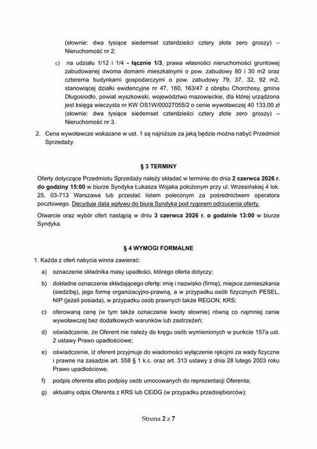 Syndyk sprzeda udziały w nieruchomościach w pow. wyszkowskim