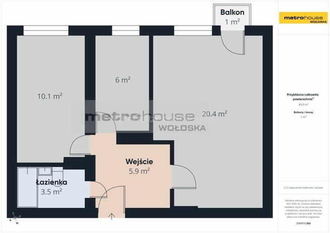 2 pokoje  Metro Bródno  46 m²  Balkon + komórka