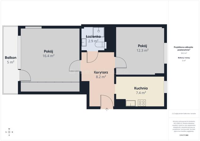 50,3 m2 2 pokoje, balkon. Blisko sklepy.