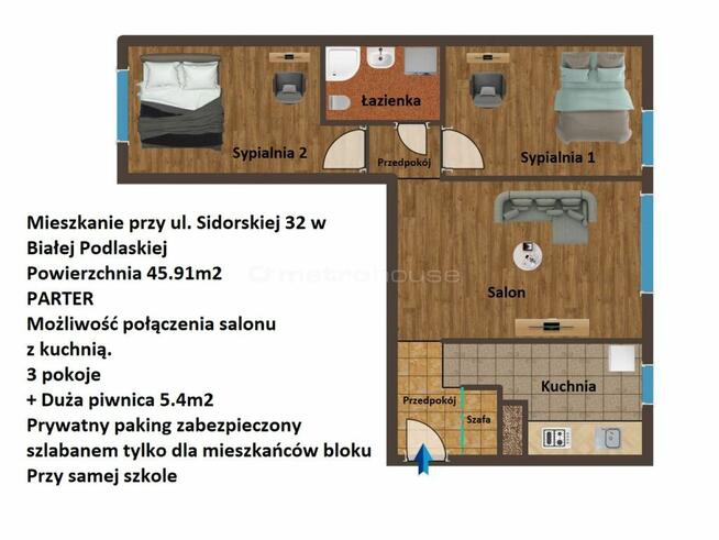 Mieszkanie 46m2 - PARTER - 3 pokoje przy Zofilasku