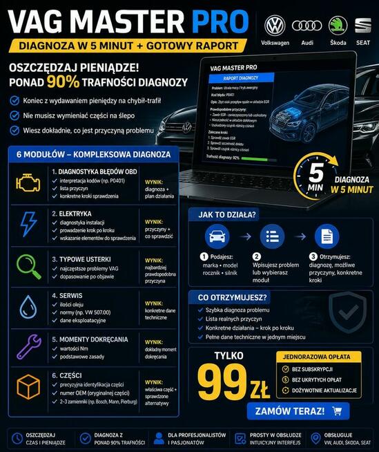 Program VAG diagnoza w 5 minut 99 zł.Audi, VW,Skoda, Seat