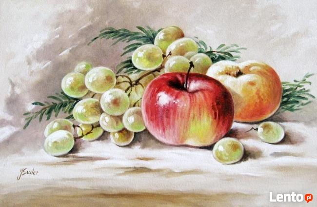 Owoce - WINOGRONA I JABŁKA - Obraz olejny. Suder