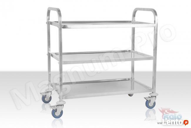 Wózek kelnerski hotelowy 3 półki hamulce stal nierdzewna