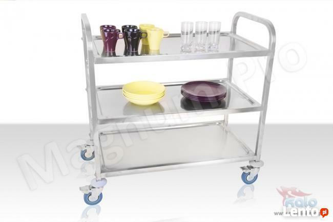Wózek kelnerski hotelowy 3 półki hamulce stal nierdzewna