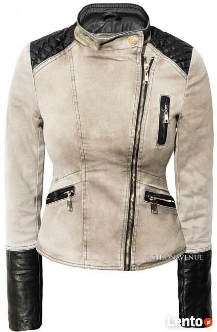 Kurtka Damska JeansSkóra Ramoneska Beż #113