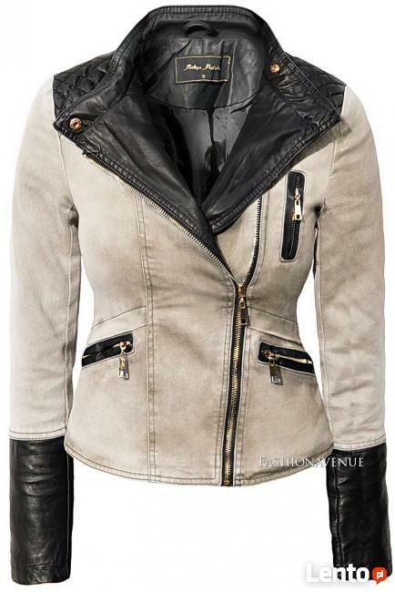 Kurtka‬ ‪Damska‬ JeansSkóra ‪Ramoneska‬ Beż‪‬ #113