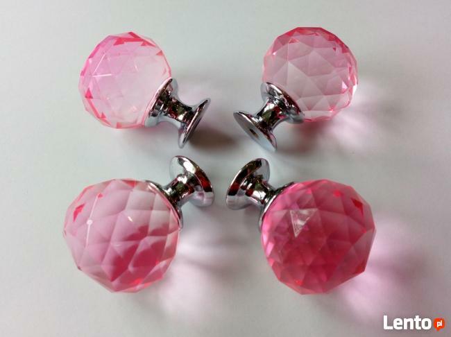 Gałka meblowa kryształowa, uchwyt, 30 mm, różowa
