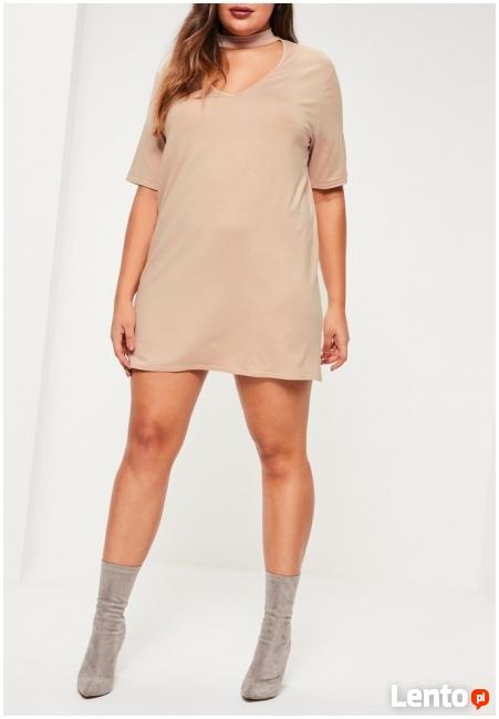 MISSGUIDED oversize sukienka z chokerem nude R. 50