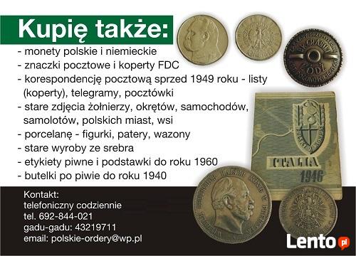 Kupię: znaczki pocztowe, monety, ordery wojskowe